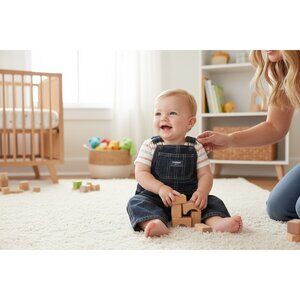 Oshkosh Baby Boys Denim Overalls Size 6 Months Red Fleece Lined Adjustable Strap